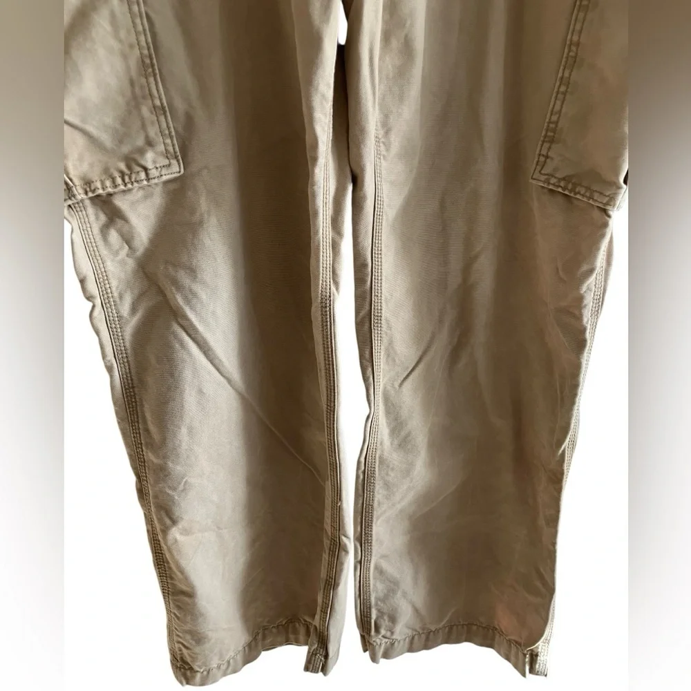 Carhartt Khaki Cargo Workwear Utility Casual Snap Pockets Zip Pants Mens 44 X 30
